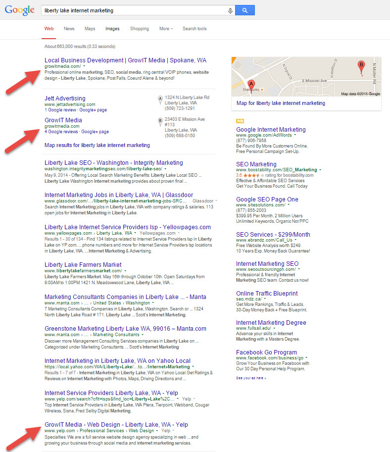 Liberty Lake Internet Marketing search results